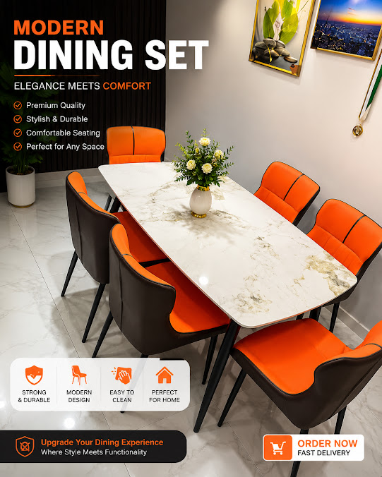 MARBLE DINING TABLE ,GRANITE DINING TABLE AND 6 CHAIRS 